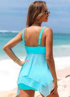 Conjunto Praia Tankini Com Camadas E Amarração