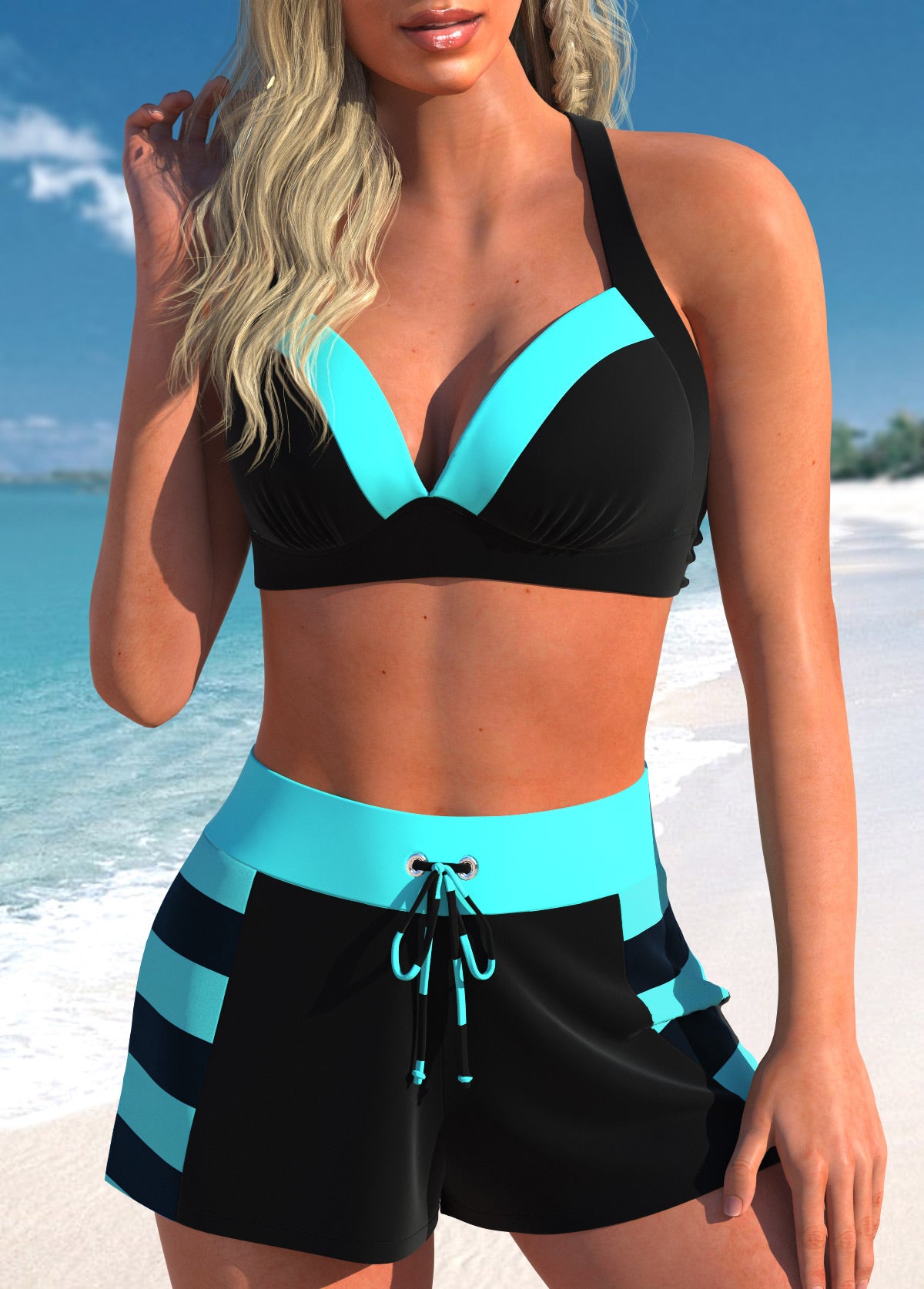 Conjunto Praia Decote V Com Short Ajustável Náutico