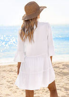 Saída De Praia Vestido Curto Com Bordado Vazado