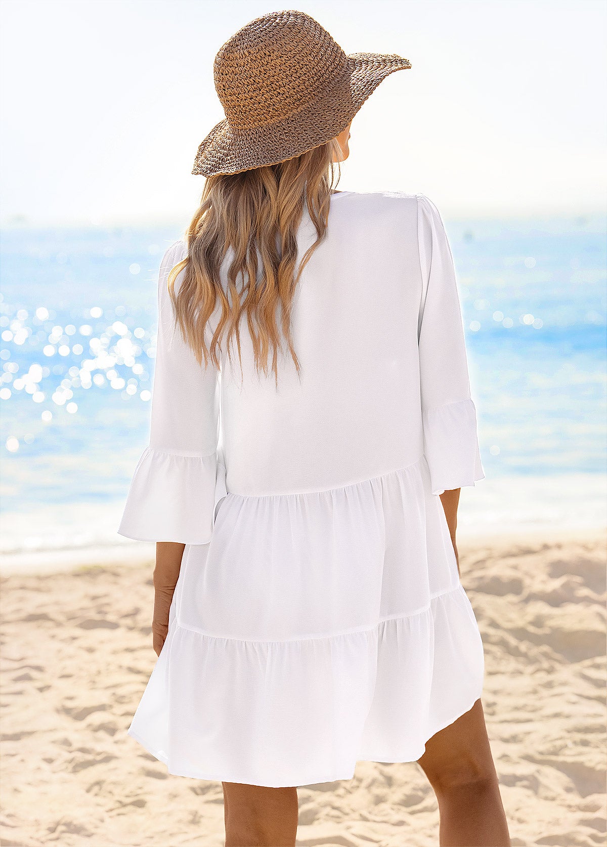 Saída De Praia Vestido Curto Com Bordado Vazado