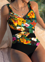 Maiô Decote Transpassado Floral Tropical Resort