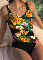 Maiô Decote Transpassado Floral Tropical Resort